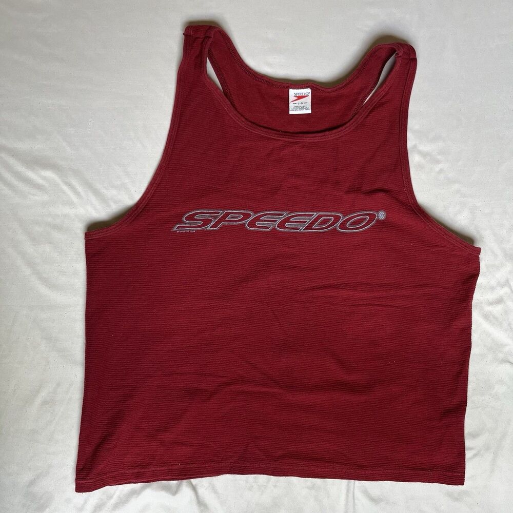 Vintage Speedo Shirt Mens Large Red Tank Top 90s Made In USA Swim Logo Gym 1998